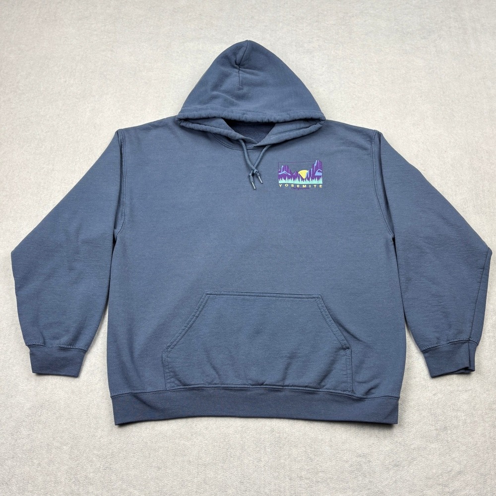 Yosemite Hoodie Mens Medium Blue Retro Pullover Sweatshirt California Half Dome